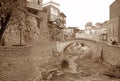 Sepia Image of the Bridge of Lovers Filled with Love`s Padlocks on the Railing, Tbilisi, Georgia