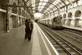 Sepia Photograph of train at Notting Hill Gate Station LOndon England