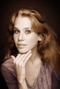 Sepia portrait of beautiful young woman Royalty Free Stock Photo