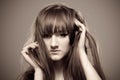 Sepia portrait of young beautiful woman Royalty Free Stock Photo