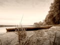 Sepia retro style, boat in pond