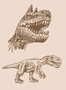 Sepia set of dinosaurs , graphical illustration