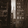 Sepia shot of the buildings of New York city with the Empire State building in the background