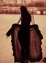 Sepia silouette of young woman with veil Royalty Free Stock Photo