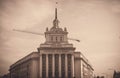 Sepia style national assembly building shot in Sofia, Bulgaria