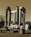 Sepia Temple of Zeus in the ancient Nemea Royalty Free Stock Photo
