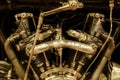 Sepia toned close-up view of a vintage motorcycle engine Royalty Free Stock Photo