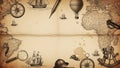 Vintage Treasure Map with Navigation Tools and Explorers\' Equipment (ai generated) Royalty Free Stock Photo