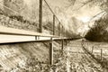 Sepia toned infrared image of a bicycle bridge