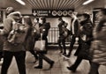 Sepia Toned NYC Subway Lifestyle Crowded Train Rush Hour Going to Work