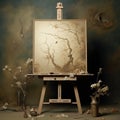 Easel Of Wallpaper: A Nostalgic Painting With Flowers In The Style Of Ebru Sidar