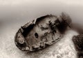 Sepia-toned photograph of the famous sunken USS Kittiwake (ASR-13) in Grand Cayman Island Royalty Free Stock Photo