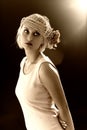 Sepia toned portrait of retro-style woman Royalty Free Stock Photo