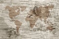Sepia world map on birch cork