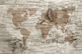 Sepia world map on birch cork Royalty Free Stock Photo