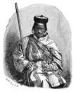 Sepoy, Soldier or Infantryman from India with Musket. History and Culture of Asia. Antique Vintage Illustration. 19th