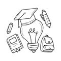 Educational icon set, Simple black white vector illustration