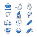 Medical and health care, colored  hand drawn icon set Royalty Free Stock Photo