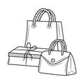 Shopping bag with gift doodle vector illustration