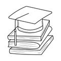 Stack of book with graduation hat, with hand drawn outline vector Royalty Free Stock Photo