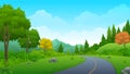 Empty Asphalt road going through the hill with beautiful nature landscape, trees and mountain Royalty Free Stock Photo