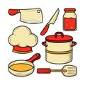 Kitchen utensil collection, with colored hand drawn vector illustration Royalty Free Stock Photo