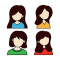 Girl kids avatar, with colored hand drawn vector illustration