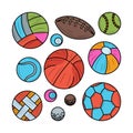 Sport ball, with colored hand drawn vector illustration Royalty Free Stock Photo