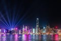 28 Sept 2019 - Hong Kong: Hong Kong cityscape, with Bank of China, HSBC, Two International Finance Centre, Observation Wheel Royalty Free Stock Photo