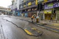 After heavy rain in Hong Kong, roads on Wan Tsui Road in Chai Wan were severely damaged.