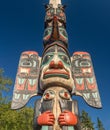 Sept. 17, 2018 - Ketchikan, AK: Raven and Fog Woman section Chief Johnson Totem Pole with blue sky.