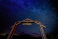 SEPT 16, 2018 - RIDGWAY COLORADO USA - Milkyway Stars over Aspen View Ranch gate, Ridgway Colorado, owned by photographer Joe Sohm