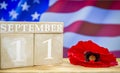 11 September with American flag and poppy Royalty Free Stock Photo