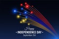 September 21, armenia independence day, armenian colorful fireworks flag on blue night sky background. Greeting card. Armenia