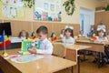 September 1, 2020 Balti Moldova the first school day at school after a long break due to the covid-19 pandemic Royalty Free Stock Photo