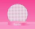 September 2023. Barbie doll. Barbie inscription. Pink podium for barbie doll on a pink background. Editorial. Vector