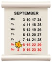 September 1 beginning of autumn. Maple leaf on calendar