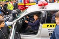 September 23, 2022 Beltsy Moldova. Illustrative editorial. Police and schoolchildren at a joint security exercise