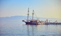 15 of September 2017 - Bodrum, Turkey: Beautiful sea landscape with tourist ships on the background. Vacation Outdoors Seascape Royalty Free Stock Photo