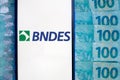 September 1, 2020, Brazil. In this photo illustration the Banco Nacional de Desenvolvimento EconÃÂ´mico e Social BNDES logo seen Royalty Free Stock Photo