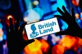 September 7, 2023, Brazil. In this photo illustration, the British Land logo is displayed on a smartphone screen