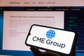 September 22, 2021, Brazil. In this photo illustration the Chicago Mercantile Exchange CME Group logo seen displayed on a
