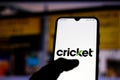 September 16, 2020, Brazil. In this photo illustration the Cricket Wireless logo seen displayed on a smartphone