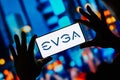 September 15, 2023, Brazil. In this photo illustration, the EVGA Corporation logo is displayed on a smartphone screen Royalty Free Stock Photo