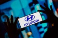September 5, 2023, Brazil. In this photo illustration, the Hyundai logo is displayed on a smartphone screen