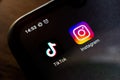 September 30, 2020, Brazil. In this photo illustration the icon TikTok and Instagram app seen displayed on a smartphone