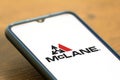 September 7, 2020, Brazil. In this photo illustration the McLane Company logo seen displayed on a smartphone Royalty Free Stock Photo