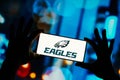 September 9, 2023, Brazil. Philadelphia Eagles logo is displayed on a smartphone screen. It is a Royalty Free Stock Photo