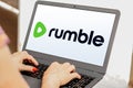 September 30, 2023, Brazil. In this photo illustration, the Rumble logo is displayed on a laptop screen Royalty Free Stock Photo
