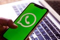 September 1, 2021, Brazil. In this photo illustration the WhatsApp logo seen displayed on a smartphone